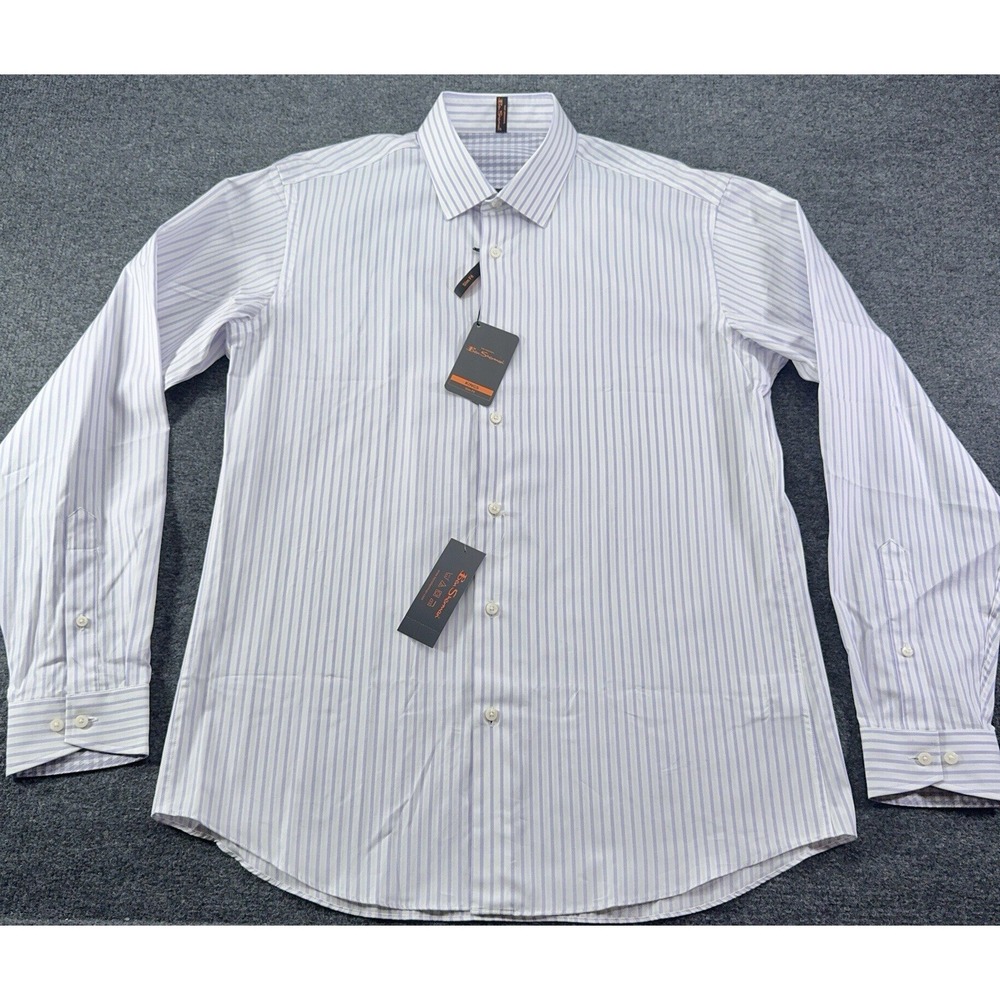 Ben Sherman Mens 16 34/35 Lavender Striped Button Down Slim Fit NWT - Picture 1 of 12